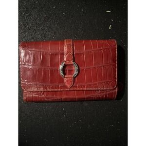 Brighton Leather Clutch Wallet Checkbook  Croc Print Red Pocketbook rare gator